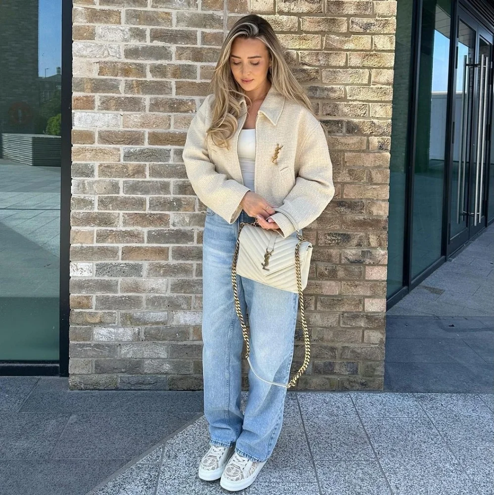 Zara Tweed Bomber Jacket Cream Size XS - Picture 7 of 16